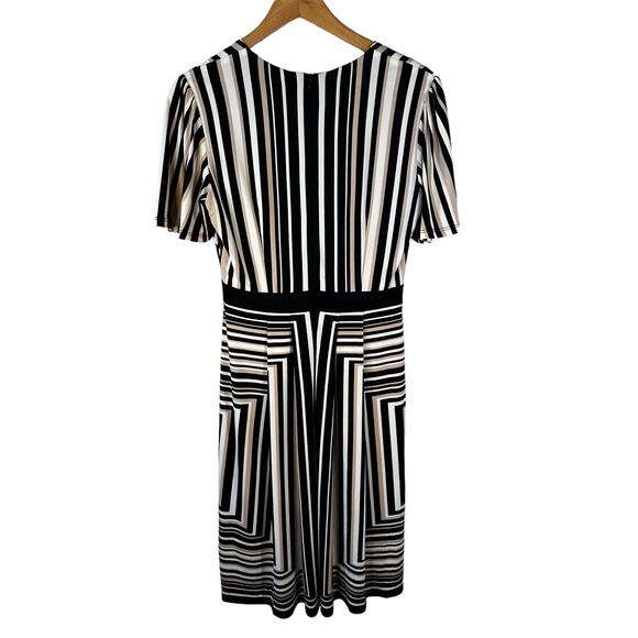 London Times Women's Striped Knee Jersey Midi Dress Black Taupe Career Office - Picture 4 of 11